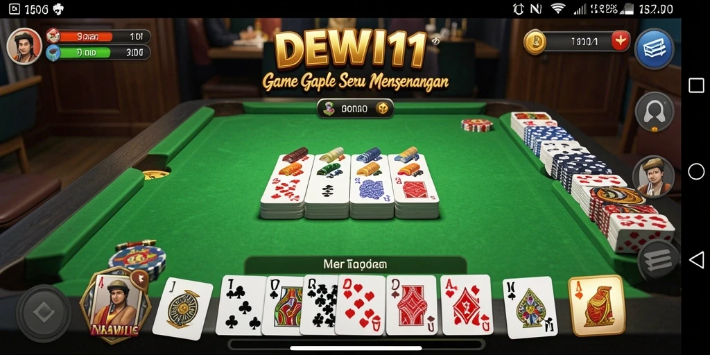 Tampilan gameplay seru dalam DEWI11 yang menampilkan permainan Gaple.