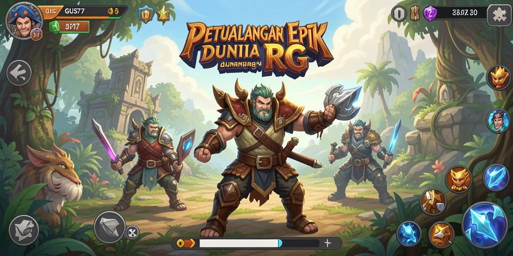 Tangkapan layar dari GUS77 yang menunjukkan aksi pertarungan RPG yang intens.