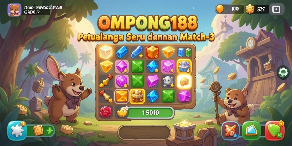 Tampilan utama gameplay OMPONG188 yang seru dalam kategori Match-3.