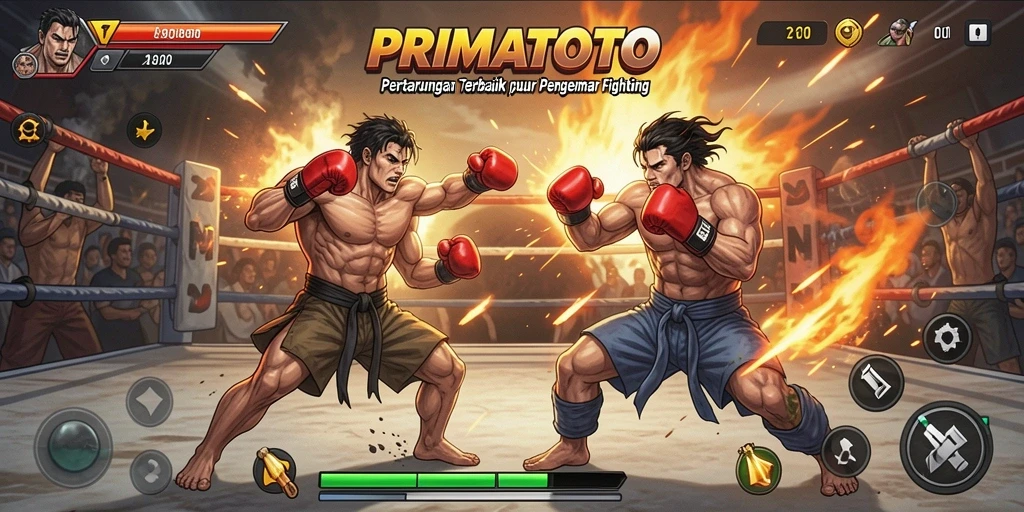 Screenshot gameplay PRIMATOTO menampilkan pertarungan seru antara karakter.